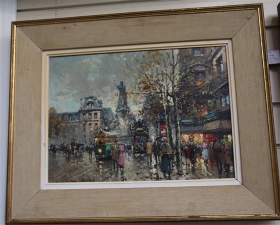 § Antoine Blanchard (1910-1988) Autumn in Paris and Busy Street 13 x 18in.